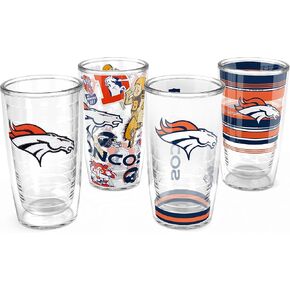Tervis NFL Denver Broncos - Assorted Made in USA Double Walled Insulated Tumbler Travel Cup Keeps Drinks Cold & Hot, 16oz 4pk, Classic