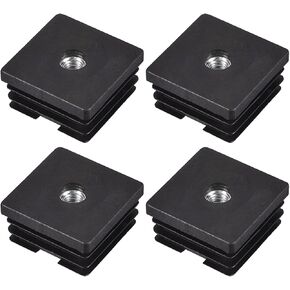 uxcell 4Pcs Inserts for Square Tubes with M8 Thread, for 1.97"x1.97" OD Square Tube, Square Black Plastic Plug Caster Insert Chair End Caps Furniture Leg Plug