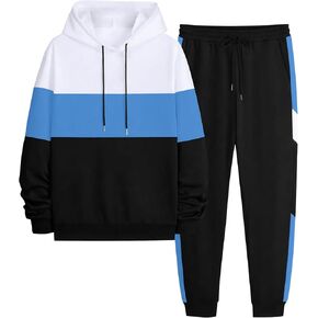 Babioboa Men's Tracksuit 2 Piece Color Block Hoodie Set Pullover Sweatshirt and Jogging Sweatpants Athletic Sweatsuits Set