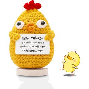 Mini Emotional Support Pickle, Cute Handmade Support Plush with Positive Words and Wooden Base, Encourage Ornament Crochet Doll Gift for Girls, Boys,Women (Chickabiddy, 1, Pcs)