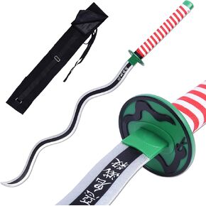 Demon Katana Sword Bamboo Blade Katana，Protagonist Katana for Cosplay Purpose, Anime Original Texture (Wooden Iguro Obanai)