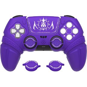 غطاء سيليكون من PlayVital Runes Edition لوحدة تحكم ps5 مع مقابض الإبهام وجلد لوحة اللمس وملصق منطقة D-pad، غطاء مقبض وحدة تحكم مضاد للانزلاق متوافق مع قاعدة شحن ps5 - أسود