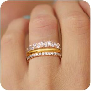 Stackable Gold Rings for Women That Don't Tarnish Trendy14K Gold Plated Stacking Thumb Cubic Zirconia Ring Set Pack Statement Band Rings Promise Engagement Rings Size 6 7 8 9 10