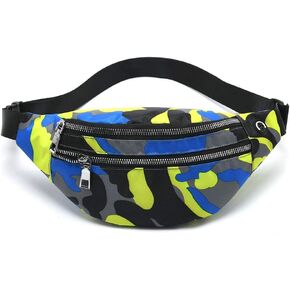 حقيبة الخصر MOCE للرجال والنساء، حقيبة عصرية مقاومة للماء مع حزام قابل للتعديل للسفر والمشي لمسافات طويلة والجري والرياضات الخارجية. (مموه أصفر/أزرق) in Kuwait