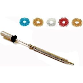 Sujok Hand Acupuncture Needle Injector (Gravity Inserter) Built in Magnet - L - 13cm (Total) Silver + 5pcs Sujok Finger Massager Rings