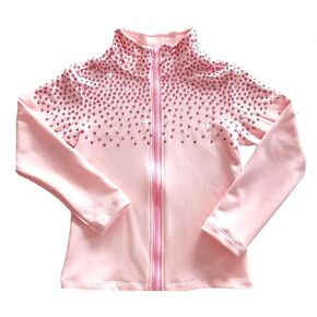 Girl's Pink Sparkling Ice Skating Training Jacket Diamond Plush Top Premium Skating Training Clothes for Girls
