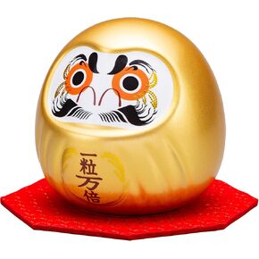 Golden Feng Shui Decor, Daruma Doll for Money Fortune and Prosperity, Blessed at Japanese Shrine for Good Luck, 3.75×3.75×3.75 inches Ceramic Japan Original