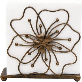 OwlGift Flower Style Napkin Holder, Freestanding Tissue Dispenser, Dining Table Napkin Storage for Home Kitchen Restaurant Picnic Party Wedding Housewarming – Bronze