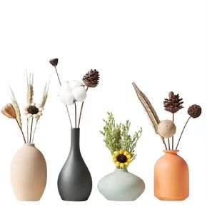 Small Ceramic Vase Set of 4 for Modern Home Decor Minimalist Bohemian,Round Matte Vases for Dried Flowers&Pampas Grass Ceramic Decoration for Office,Shelf,Living Room,Bedroom,Entryway Decor