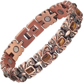 Copper Bracelets for Women Men, Pure Copper Adjustable Magnetic Bracelet with Yellow Stone, Healthy Jewelry Gift (Yellow)