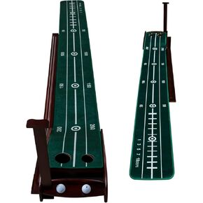 Putting Green, Putting Mat 9.35ft Putting Green Mat with Auto Ball Return,Durable Solid Wood Base,Luxurious Velvet Surface for Idoor and Outdoor Use.