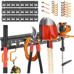 Garage Tool Organizer Wall Mount - Heavy Duty Garage Storage and Organization Garden Tool Organizer with Adjustable Pegboard Hooks Yard Shed Rack for Broom Mop Shovels Rake Trimmers, 48 inch