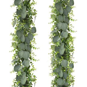 CEWOR 5.8ft Artificial Eucalyptus Garland 4pcs Fake Silver Dollar Eucalyptus Greenery Garland Vines for Mantle Table Runner Centerpiece Home Party Decor