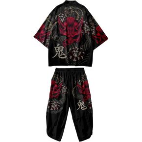 DOSLAVIDA Men's Kimono Cargigan Suits Lightweight 2 Piece Beach Outfits Japanese Open Front 3/4 Sleeve Shirt & Shorts