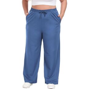 Women's Plus Size Wide Leg Pants Elastic Waist Casual Pants Summer Loose Fit Sweatpants with Pockets Drawstring