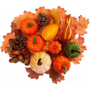 Thanksgiving Artificial Pumpkins, 50 PCS Mini Artificial Pumpkins with Maple Leaves, Pinecones, Acorns, Fall Harvest Decorating Set for Fall Wedding, Halloween, Thanksgiving Table Centerpiece in Saudi Arabia