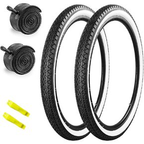 2 Pack Bike Tire and Tube White Side Wall for City Bike Kids Bike 20" 24" 26" Strong Grip Compatible Replacement Bicycle Tire for Mountain Bike Cruiser Bicycle