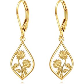 أقراط زهرة الذهب 14K الذهب زهرة الدمعة استرخى Leverback أقراط غرامة الذهب Floar إسقاط أقراط مجوهرات هدايا للنساء الفتيات