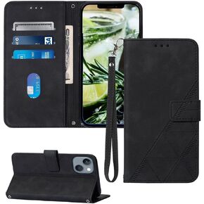 Compatible for iPhone 13 Mini Wallet Case,[Kickstand][Wrist Strap][Card Holder Slots] TPU Interior Protective 13 Mini Phone Case,PU Leather Folio Flip Cover for iPhone Mini 13 Case (Blue)