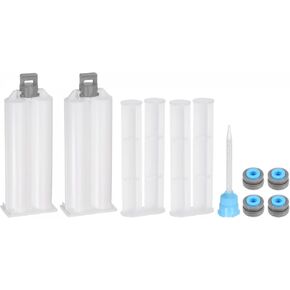 uxcell 2Pcs Epoxy Gun Adhesive Cartridge, 122mm Plastic Resin Mixer Dual Glue Cartridge with Push Rod and Mixing Tube for 50ml/1.7oz 1:1 AB Glue Adhesive Gun