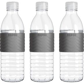 Copco Hydra Reusable Water Bottles | Set of 3 | Non-Slip Sleeve-Chevron Pattern | Spill Resistant Lid | Clear Water Bottles for School, Gym, & Travel | BPA Free Tritan Plastic Water Bottles | 16 Oz