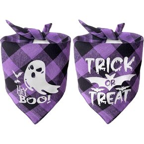 Halloween Dog Bandana,New Purple Plaid Style with Noctilucent Horror Bat + Ghost Pattern Dog Bandana for Small Medium Large Dogs Accessories Triangle Dog Halloween Scarf…