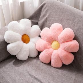 2 Pcs Flower Pillow, Pink White Daisy Flower Throw Pillows Set, Cute Preppy Room Decor Aesthetic Decorative Throw Pillows Floor Cushions for Girls Bedroom Bed Sofa Chair Decor (Pink & White)