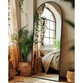 Arched Full Length Mirror, 58"x18" Floor Mirror Freestanding Full Body Mirror, Floor Standing Mirror with Stand for Bedroom, Hanging Mounted Mirror for Living Room Cloakroom, Black