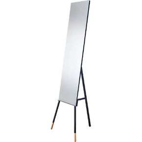 Adesso Louise Modern Full Length Matte Black Floor Mirror with Tripod Legs and Wood Accents