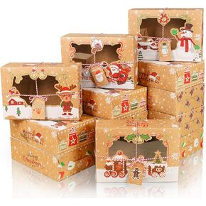 COTOPHER 24Pcs Christmas Cookie Boxes with Window, 8.6 * 5.9 * 2.7in Bakery Boxes for Gift Giving, Kraft Brown Treat Boxes Dessert Boxes for Cupcakes Donuts Chocolate Strawberries Pastries Muffins
