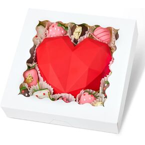Kucoele 20 PCS Pie Boxes, 10 x 10 x 2.5 Inches Bakery Boxes with Window Cookie Boxes Auto-Popup Treat Boxes for Chocolate Covered Strawberries, Macaroons, Pastries, Donuts, Muffins, Tarts, Cake Pops