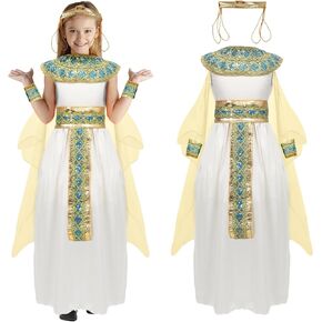 Girls Cleopatra Costume Kids Egyptian Costume Dress Cape Belt Collar Headpiece Wrist Cuffs Egyptian Outfit 4-12 Years in Kuwait