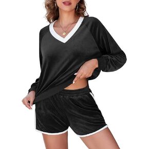 ZAFUL Two Piece Sets for Women 2 Pockets Sweat Short Set 2024 V Neck Outfits Lounge Matching Set Sweatsuit Tracksuit