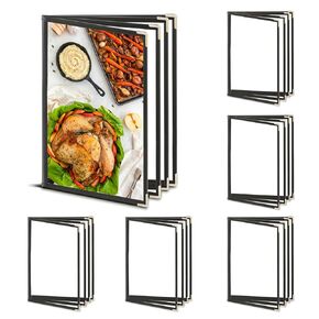 6PCS Menu Covers 8.5 X 11 Inch,Menu Holder 4 Page 8 View Transparent Restaurant Menu Cover Book Fits 8.5x11" Standard Size, Black (4 Page 8 View-6pack)