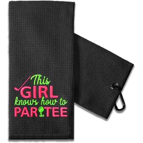 TOUNER Funny Golf Towel Gift for Mom, Retirement Gifts for Men Golfer, Funny Golf Towel for Her, Embroidered Golf Towels for Golf Bags with Clip (This Girl Knows How to Partee)