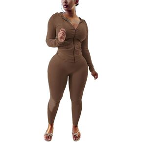 Nimsruc Two Piece Outfits For Women Long Sleeve Bodycon Tracksuit Casual Sweatsuits Jogger Sets