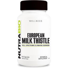 NutraBio European Milk Thistle Supplement, 241mg - Supports Antioxidant Benefits and Wellness, 90 Capsules