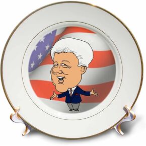 3dRose cp_60090_1 President Bill Clinton with American Flag-Porcelain Plate, 8-Inch