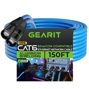 GearIT CAT6 Ethernet Cable, EtherCON-Compatible (100 Feet) RJ45 Connectors for Pro Audio, Aluminum Shielded, Oxygen Free Copper - 20 ft. - Blue