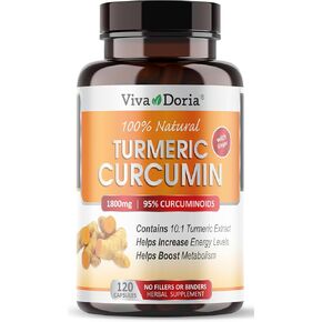 Viva Doria Turmeric Curcumin with Ginger, 95% Standardized Curcuminoids, Turmeric Herbal Extract, 1800mg, 120 Capsules