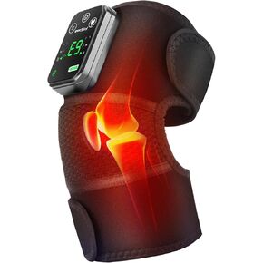 Cordless Knee Massager with Heat and Vibration, Knee Heating Pad for Knee, Heated Knee Brace, Heated Knee Massager, Heated Knee Wrap, Electric Knee Massage Black 1 Pack