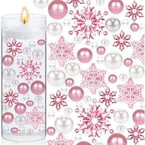 102 Pieces Christmas Vases Filler Decorations for Faux Pink Snowflakes Beads Party Garland for Vases Filler Wedding Centerpiece Christmas Party Decor