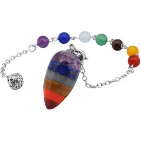 SUNYIK 7 Chakra Stone Point Pendulum Dowsing Divination Tool Bullet Shaped