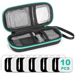 TENS Unit Case with 10pcs TENS Unit Replacement Pads, Hard EVA Travel Case for TENS Unit and Electrode Pads, Carrying Case Compatible with Belifu/AUVON/AVCOO Tens Machine and Accessories