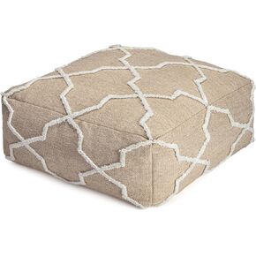 Anji Mountain 100% Handmade & Handcrafted Comfortable Home Décor Pouf Ottoman Footrest for Living Room, Bedroom, Nursery, Kidsroom, Patio Furniture - (34" x 34" x 16"- Gray,Beige)