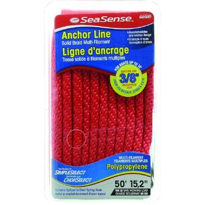 SeaSense 3/8 x 50 MFP Solid Braided Rope, Red, with Spring Hook
