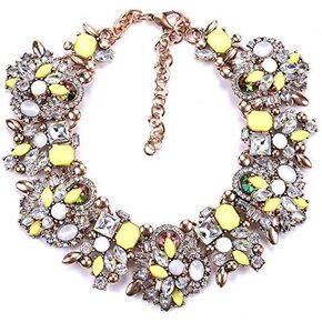 Retro Chunky Rhinestone Necklace Crystal Bib Necklace for Women Costume Jewelry for Bride Wedding Gemstone Choker Necklace