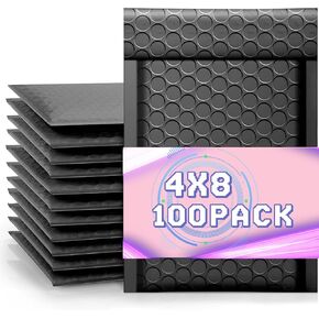 100 قطعة من أظرف الفقاعات البلاستيكية مقاس 4 × 8 بوصة، مظاريف مقاومة للماء، أكياس مظاريف الشحن، مظاريف فقاعات مبطنة سوداء للشحن/التعبئة/البريد ذاتي الختم - أسود in Kuwait