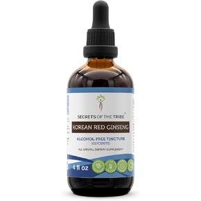 Korean Red Ginseng Tincture Alcohol-Free Liquid Extract, Wildcrafted Korean Red Ginseng (Asian Ginseng, Panax Ginseng) Dried Root 4 FL OZ
