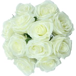 12PCS Rose Artificial Flowers Real Touch Lifelike Silk Bouquet with Stems for Wedding Party Festival Outdoor Flores Decoration Home Decor Indoor Officetable Centerpiece Fake Bouquet Roses